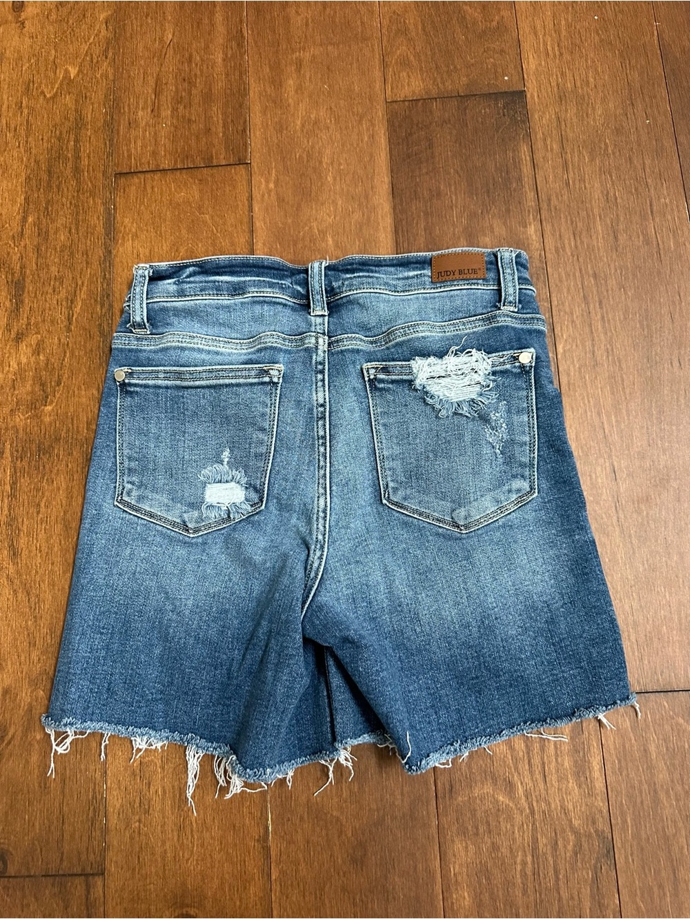 Judy Blue Distressed Medium Wash Denim Shorts - Picture 2 of 4
